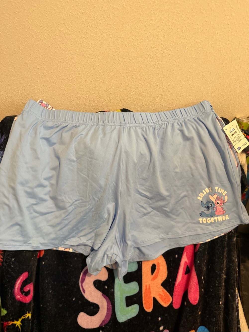 Disney Light Blue Stitch & Angel 'Snack Time Together' Women's Lounge Shorts 2pk